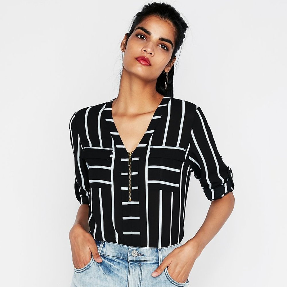 Express Chelsea Popover Black & White Striped